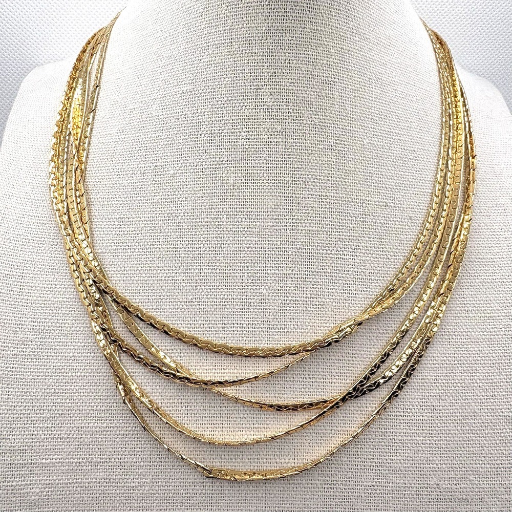 Trifari Multi-Strand Gold Tone Layered Necklace